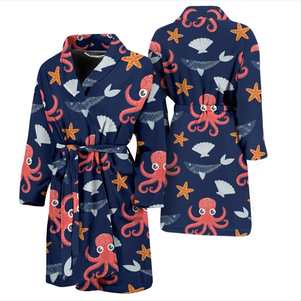 Octopus Pattern Print Design A04 Men Bathrobe-JORJUNE.COM