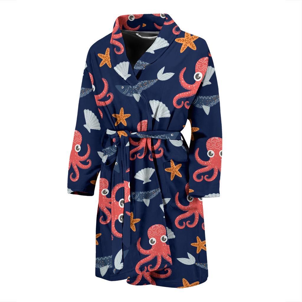 Octopus Pattern Print Design A04 Men Bathrobe-JORJUNE.COM