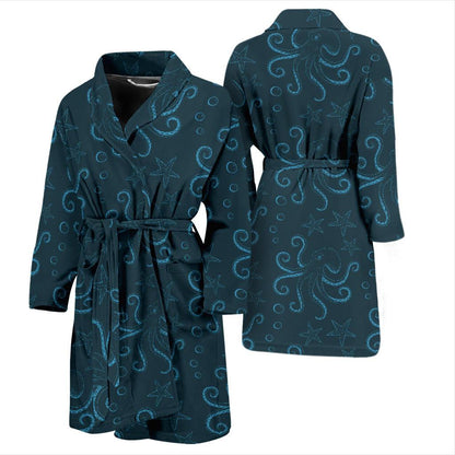 Octopus Pattern Print Design A05 Men Bathrobe-JORJUNE.COM