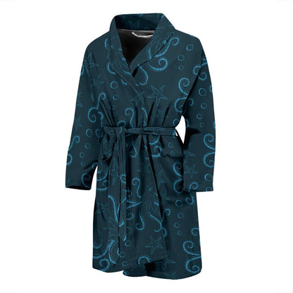 Octopus Pattern Print Design A05 Men Bathrobe-JORJUNE.COM