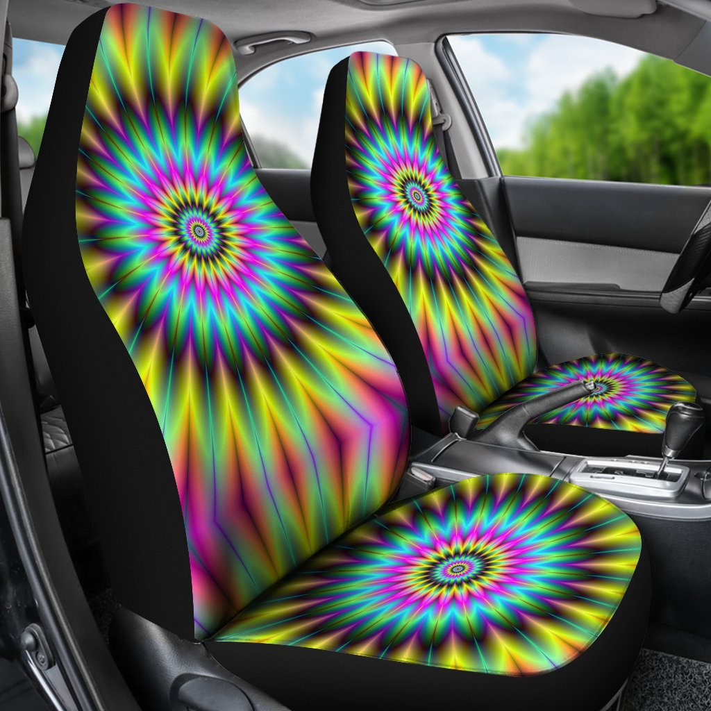 Optical Illusion Flower Rainbow Style Universal Fit Car Seat Covers