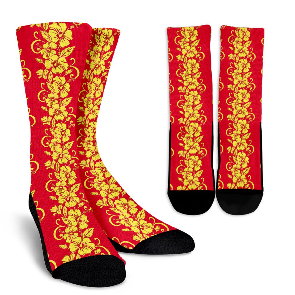 Orange Hibiscus Pattern Print Design HB018 Crew Socks-JORJUNE.COM