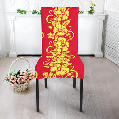 Orange Hibiscus Pattern Print Design HB018 Dining Chair Slipcover-JORJUNE.COM