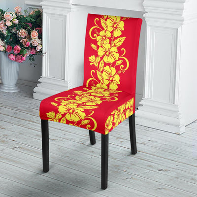 Orange Hibiscus Pattern Print Design HB018 Dining Chair Slipcover-JORJUNE.COM