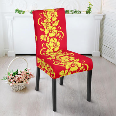 Orange Hibiscus Pattern Print Design HB018 Dining Chair Slipcover-JORJUNE.COM