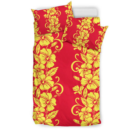 Orange Hibiscus Pattern Print Design HB018 Duvet Cover Bedding Set-JORJUNE.COM