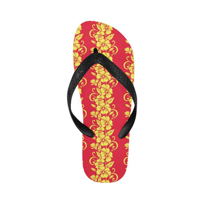 Orange Hibiscus Pattern Print Design HB018 Flip Flops-JorJune