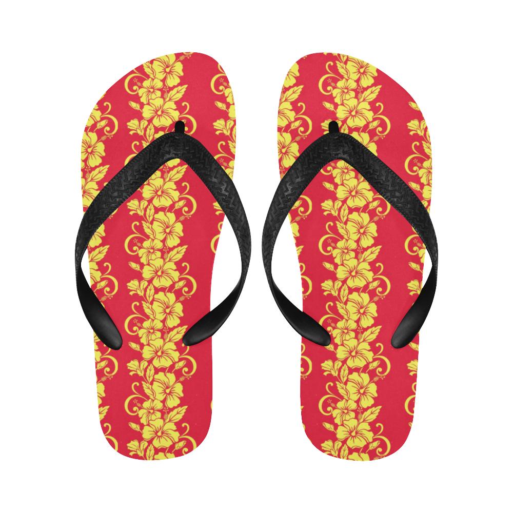 Orange Hibiscus Pattern Print Design HB018 Flip Flops-JorJune