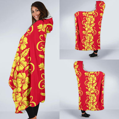 Orange Hibiscus Pattern Print Design HB018 Hooded Blanket-JORJUNE.COM