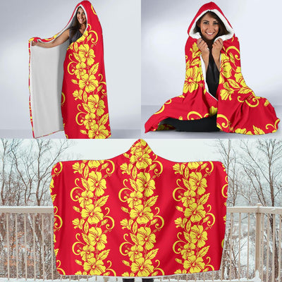 Orange Hibiscus Pattern Print Design HB018 Hooded Blanket-JORJUNE.COM