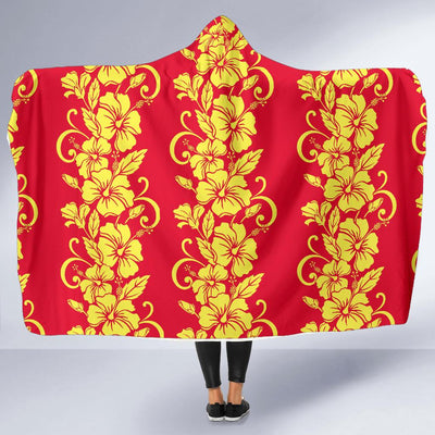 Orange Hibiscus Pattern Print Design HB018 Hooded Blanket-JORJUNE.COM