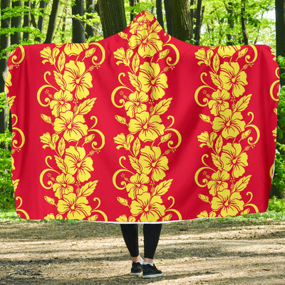 Orange Hibiscus Pattern Print Design HB018 Hooded Blanket-JORJUNE.COM