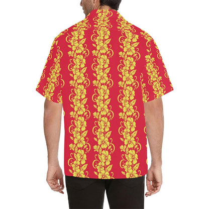 Orange Hibiscus Pattern Print Design HB018 Men Hawaiian Shirt-JorJune