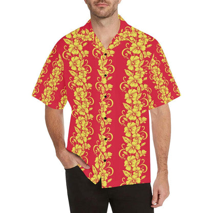 Orange Hibiscus Pattern Print Design HB018 Men Hawaiian Shirt-JorJune