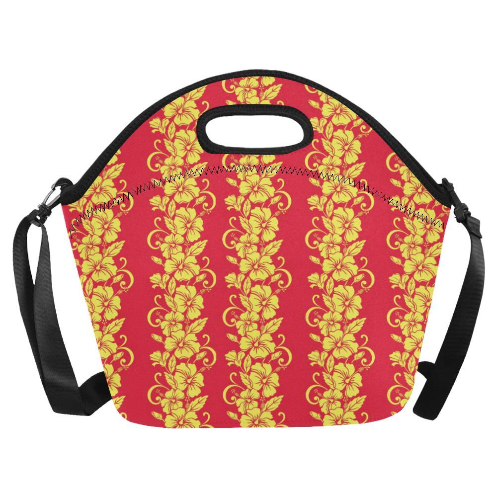 Orange Hibiscus Pattern Print Design HB018 Neoprene Lunch Bag-JorJune