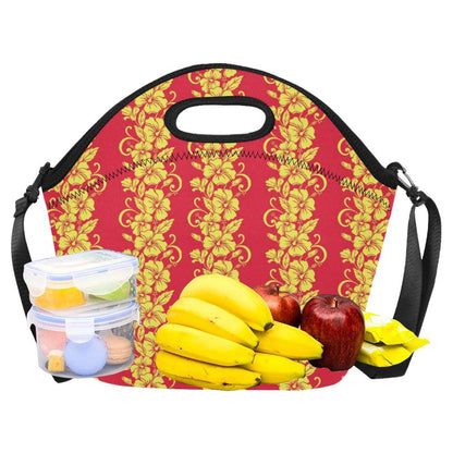 Orange Hibiscus Pattern Print Design HB018 Neoprene Lunch Bag-JorJune