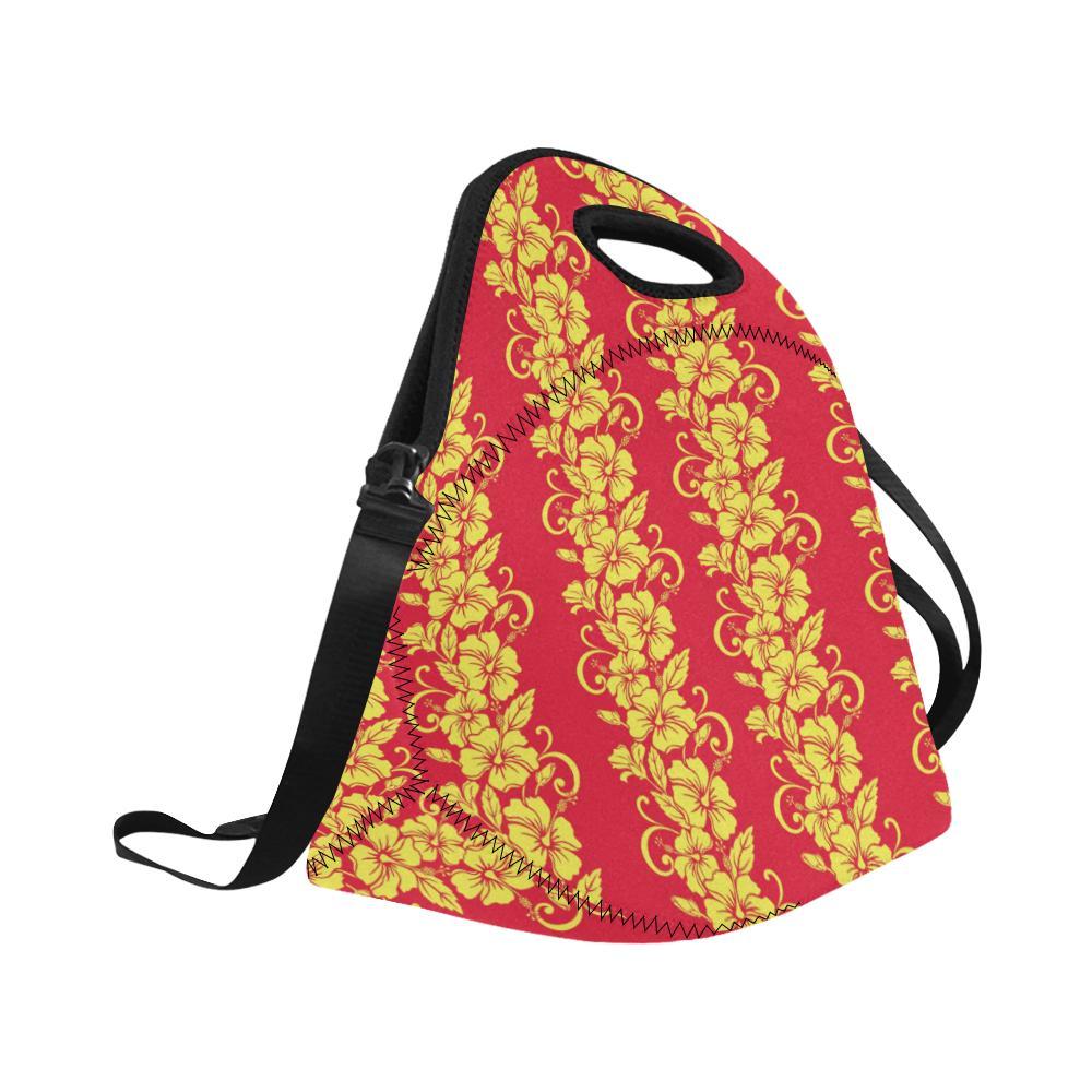 Orange Hibiscus Pattern Print Design HB018 Neoprene Lunch Bag-JorJune