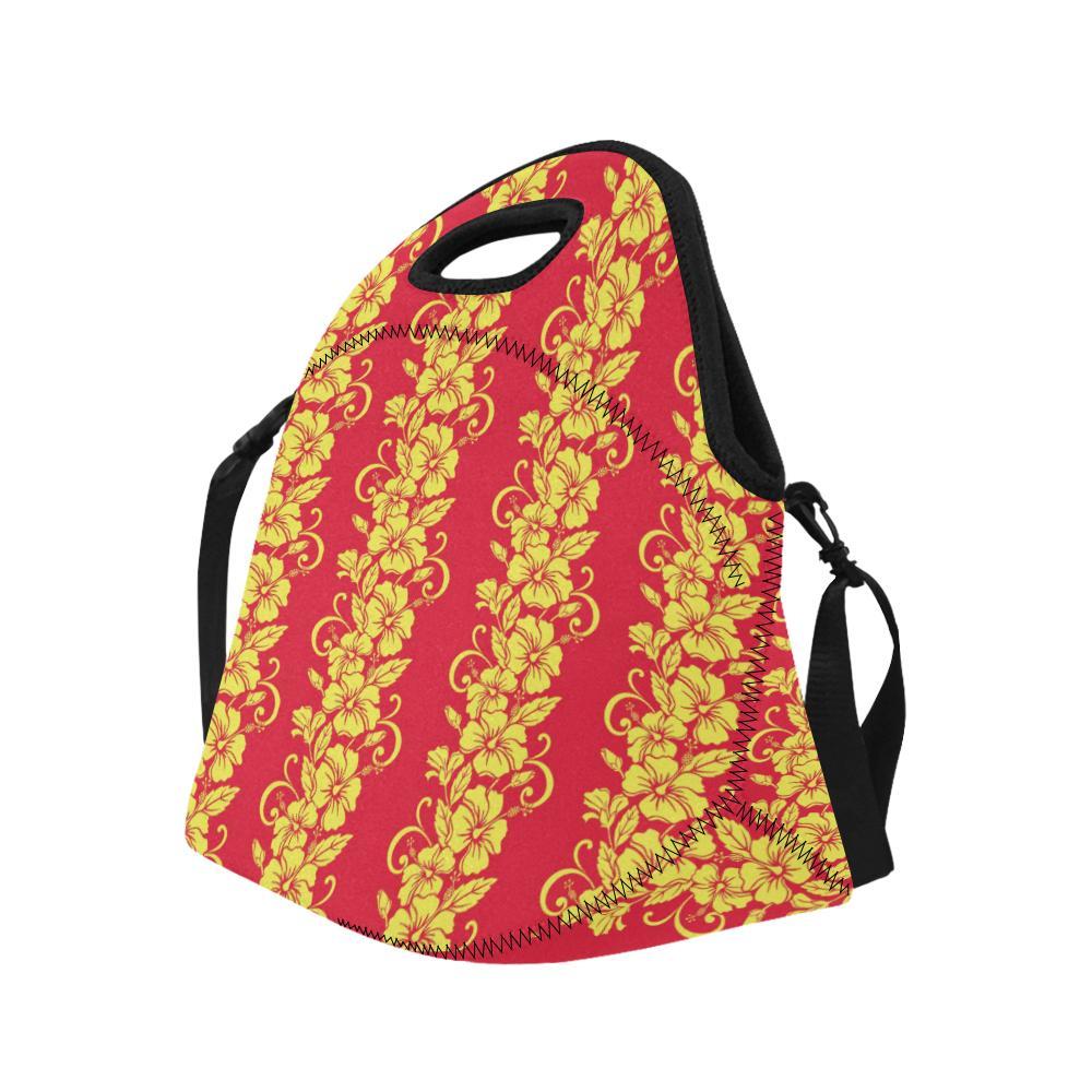Orange Hibiscus Pattern Print Design HB018 Neoprene Lunch Bag-JorJune