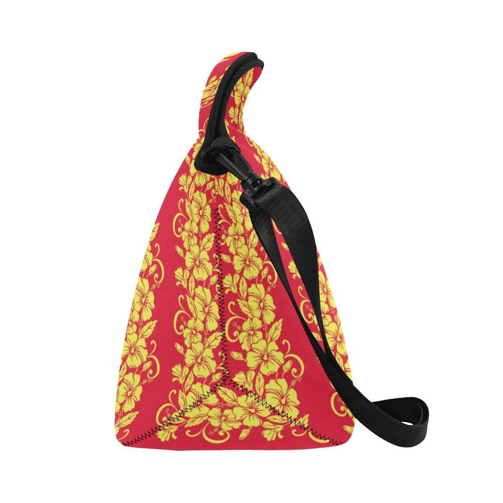 Orange Hibiscus Pattern Print Design HB018 Neoprene Lunch Bag-JorJune