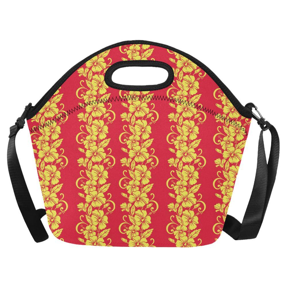 Orange Hibiscus Pattern Print Design HB018 Neoprene Lunch Bag-JorJune