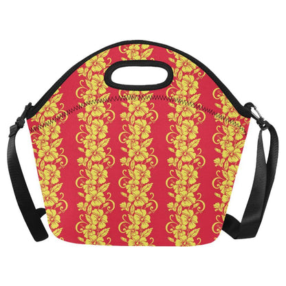 Orange Hibiscus Pattern Print Design HB018 Neoprene Lunch Bag-JorJune
