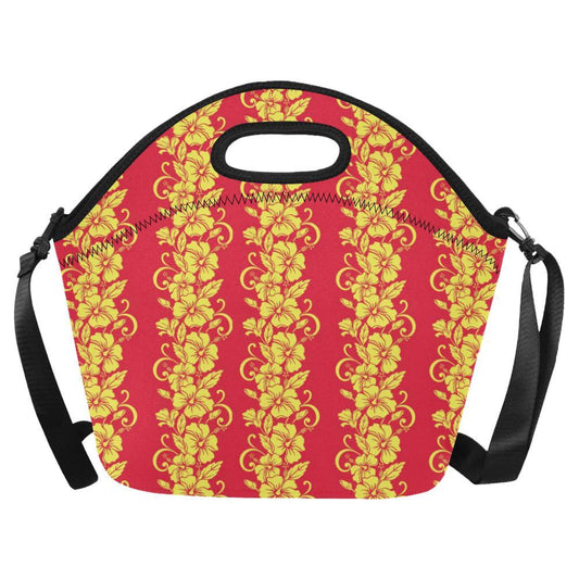 Orange Hibiscus Pattern Print Design HB018 Neoprene Lunch Bag-JorJune