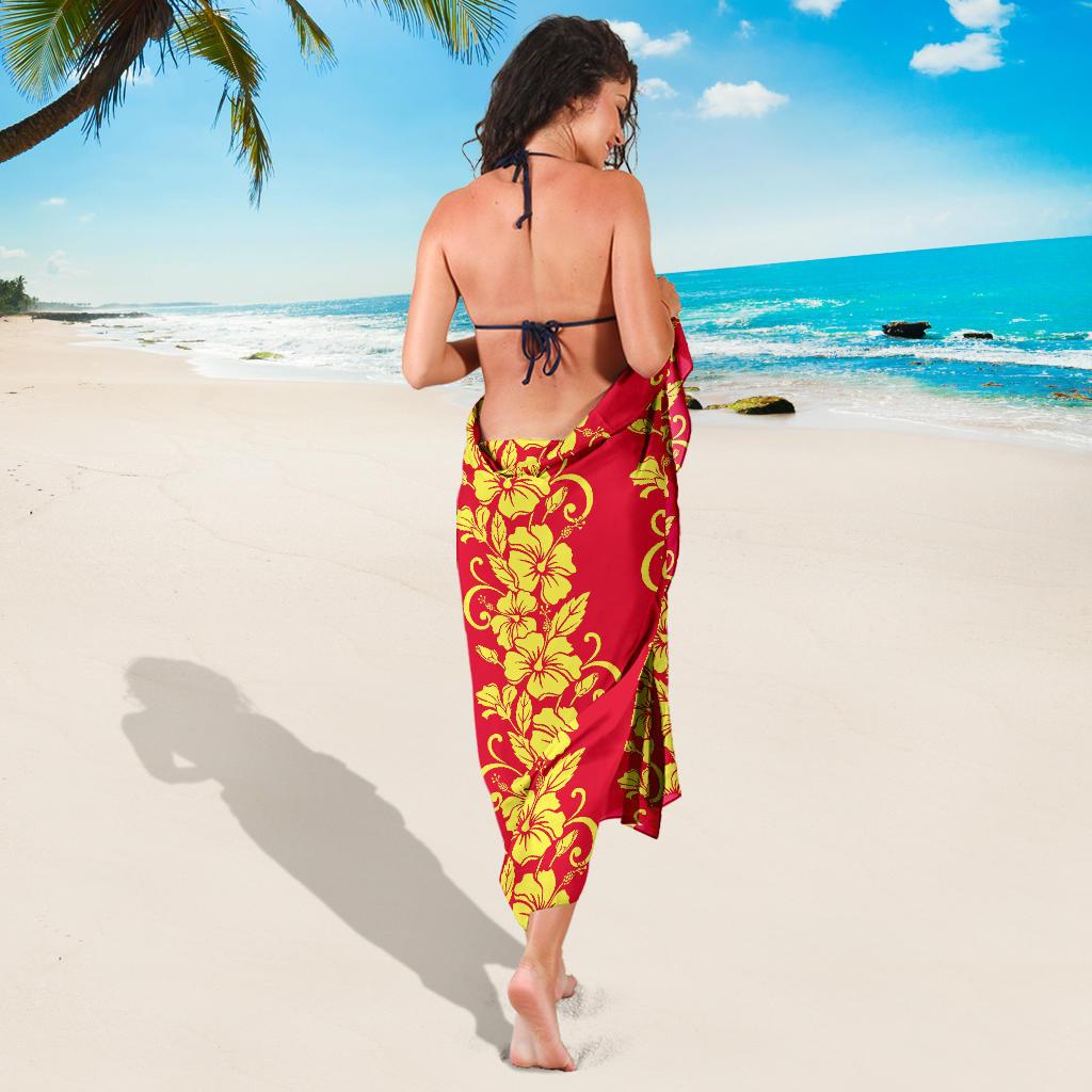 Orange Hibiscus Pattern Print Design HB018 Sarong Pareo Wrap-JORJUNE.COM