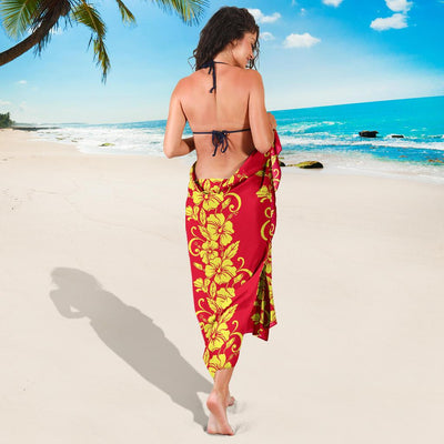 Orange Hibiscus Pattern Print Design HB018 Sarong Pareo Wrap-JORJUNE.COM