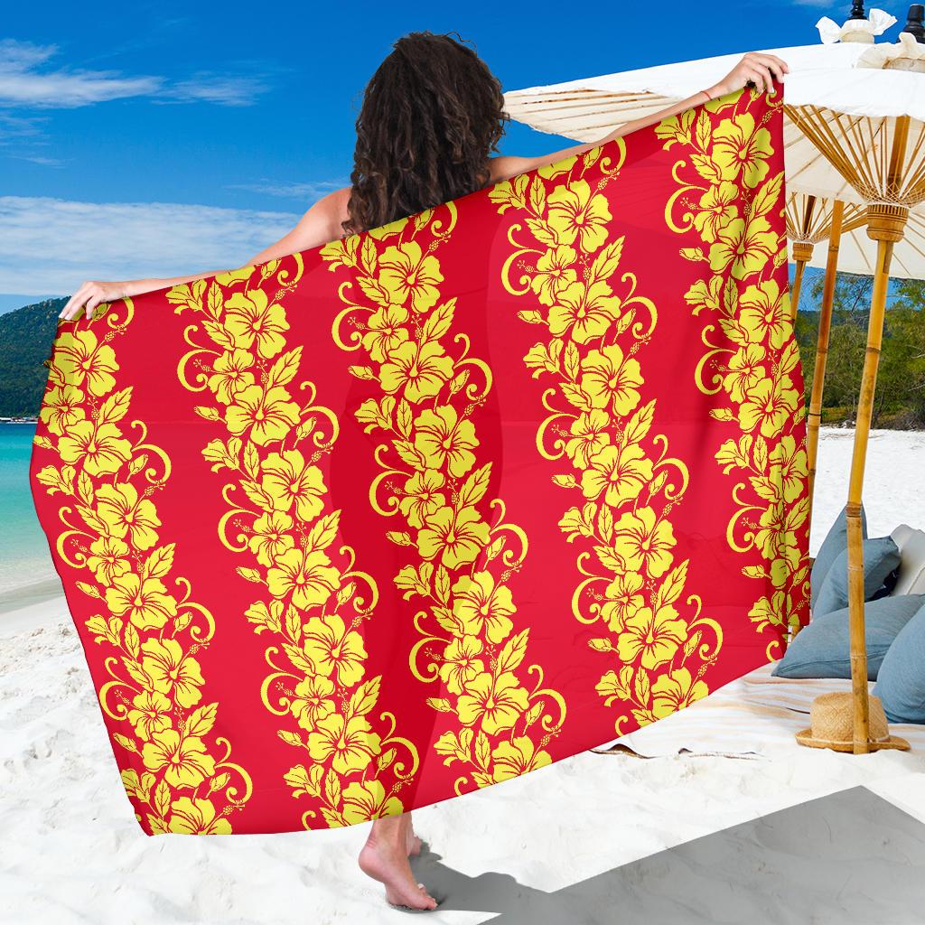 Orange Hibiscus Pattern Print Design HB018 Sarong Pareo Wrap-JORJUNE.COM