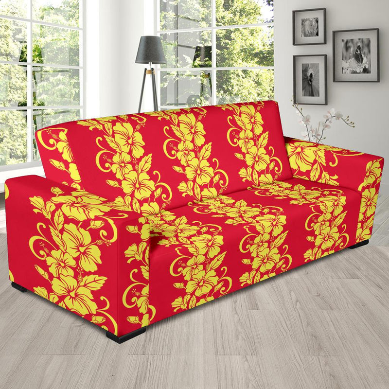 Orange Hibiscus Pattern Print Design HB018 Sofa Slipcover-JORJUNE.COM