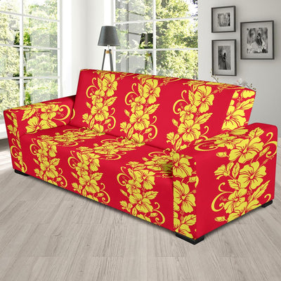 Orange Hibiscus Pattern Print Design HB018 Sofa Slipcover-JORJUNE.COM