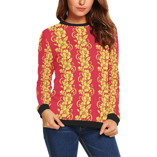Orange Hibiscus Pattern Print Design HB018 Women Long Sleeve Sweatshirt-JorJune