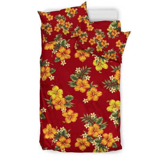 Orange Hibiscus Pattern Print Design HB026 Duvet Cover Bedding Set-JORJUNE.COM