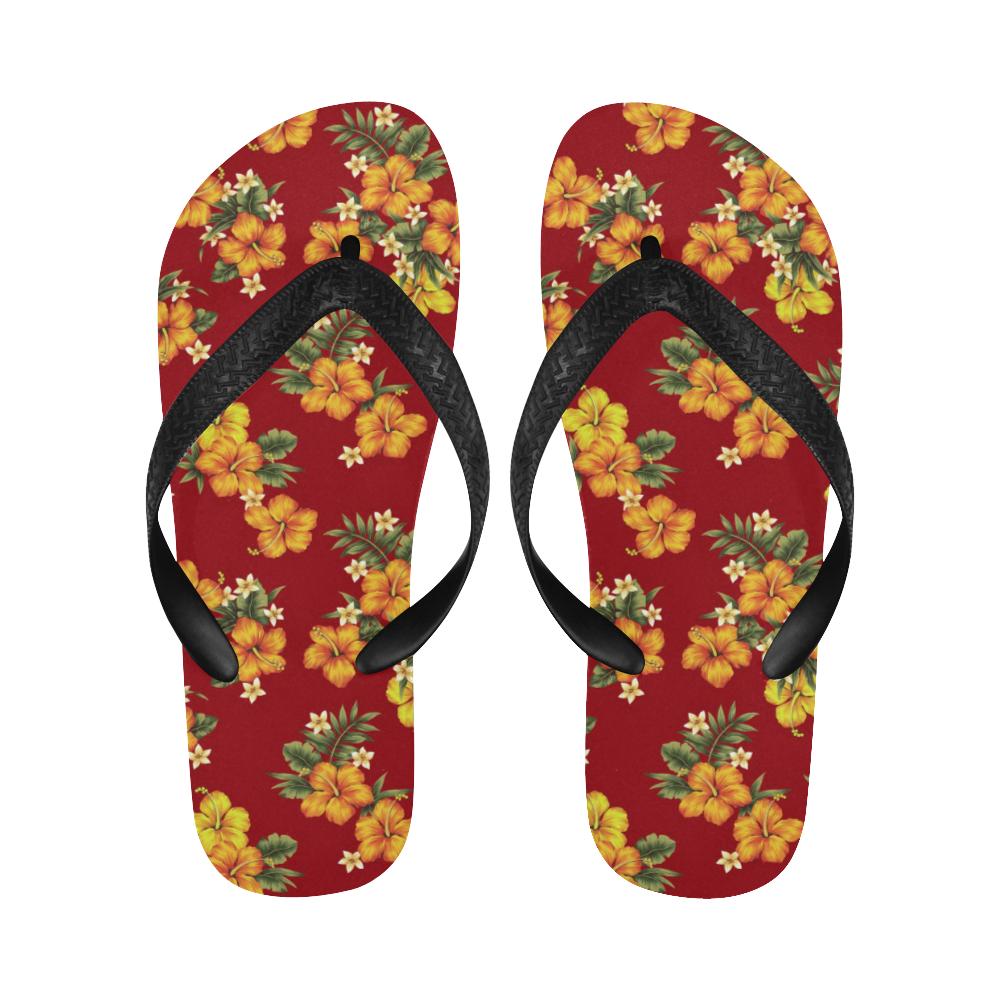 Orange Hibiscus Pattern Print Design HB026 Flip Flops-JorJune