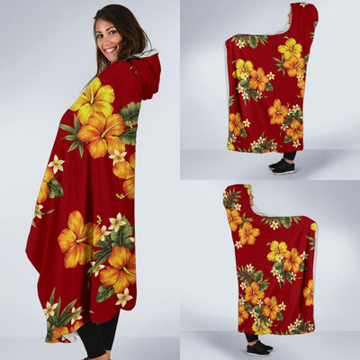 Orange Hibiscus Pattern Print Design HB026 Hooded Blanket-JORJUNE.COM