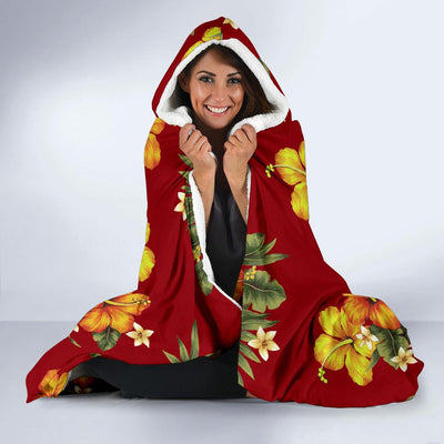 Orange Hibiscus Pattern Print Design HB026 Hooded Blanket-JORJUNE.COM