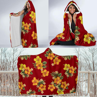 Orange Hibiscus Pattern Print Design HB026 Hooded Blanket-JORJUNE.COM