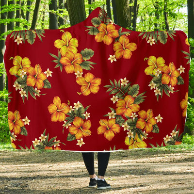 Orange Hibiscus Pattern Print Design HB026 Hooded Blanket-JORJUNE.COM