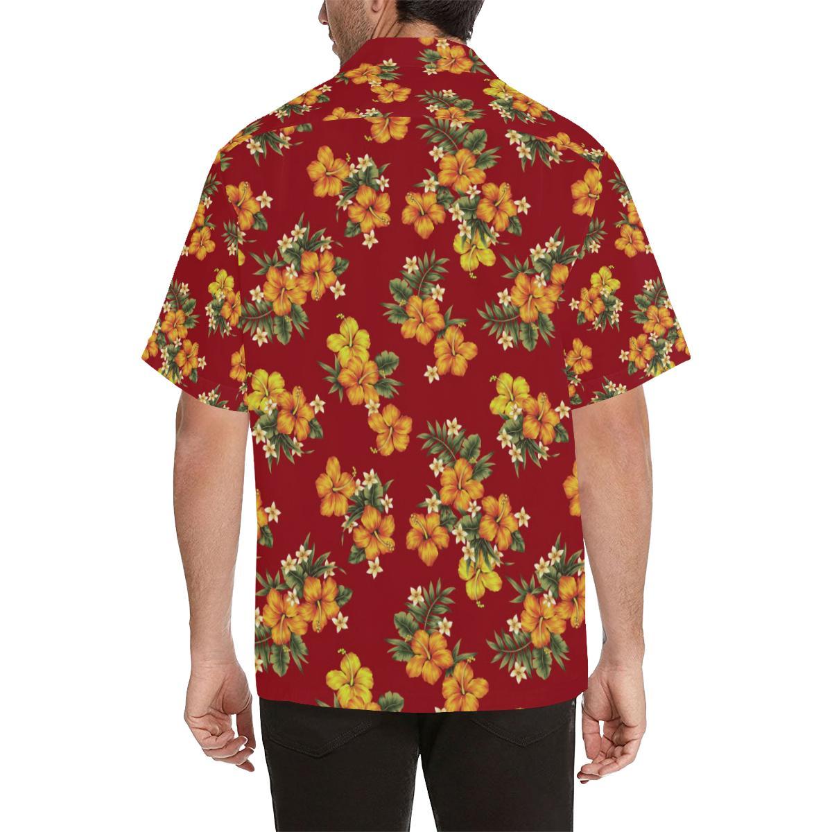 Orange Hibiscus Pattern Print Design HB026 Men Hawaiian Shirt-JorJune