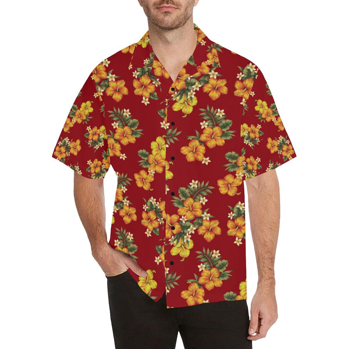Orange Hibiscus Pattern Print Design HB026 Men Hawaiian Shirt-JorJune
