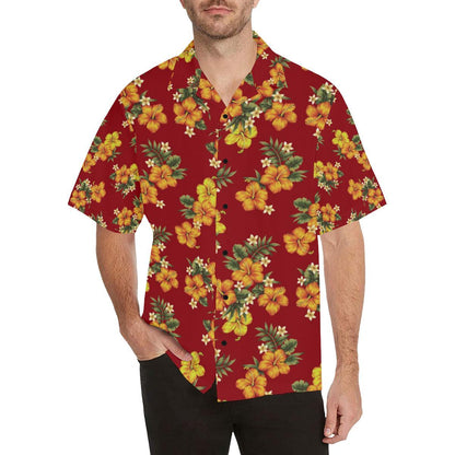 Orange Hibiscus Pattern Print Design HB026 Men Hawaiian Shirt-JorJune
