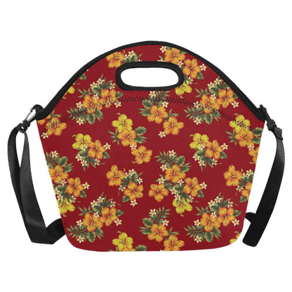 Orange Hibiscus Pattern Print Design HB026 Neoprene Lunch Bag-JorJune