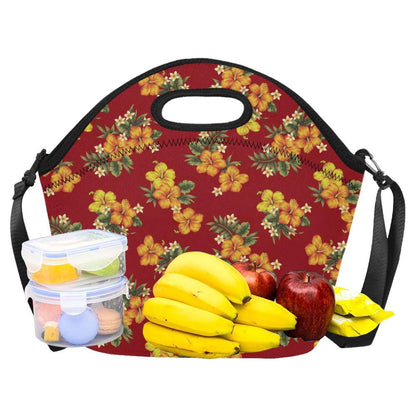 Orange Hibiscus Pattern Print Design HB026 Neoprene Lunch Bag-JorJune