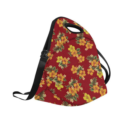 Orange Hibiscus Pattern Print Design HB026 Neoprene Lunch Bag-JorJune