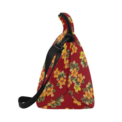 Orange Hibiscus Pattern Print Design HB026 Neoprene Lunch Bag-JorJune