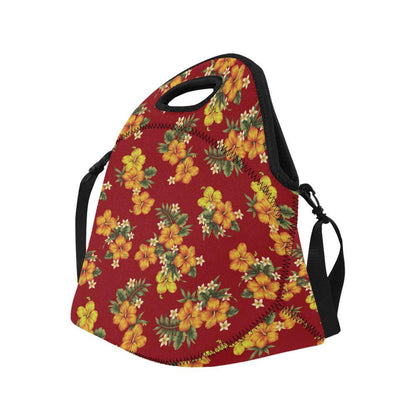 Orange Hibiscus Pattern Print Design HB026 Neoprene Lunch Bag-JorJune