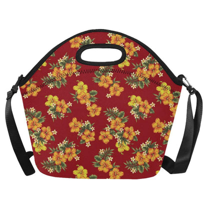 Orange Hibiscus Pattern Print Design HB026 Neoprene Lunch Bag-JorJune