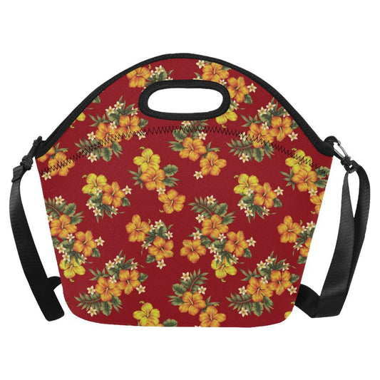 Orange Hibiscus Pattern Print Design HB026 Neoprene Lunch Bag-JorJune