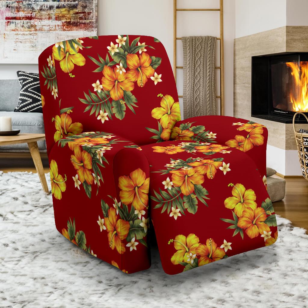 Orange Hibiscus Pattern Print Design HB026 Recliner Slipcover-JORJUNE.COM