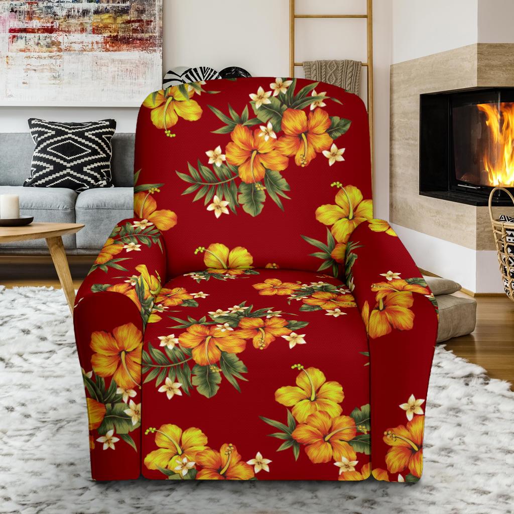 Orange Hibiscus Pattern Print Design HB026 Recliner Slipcover-JORJUNE.COM